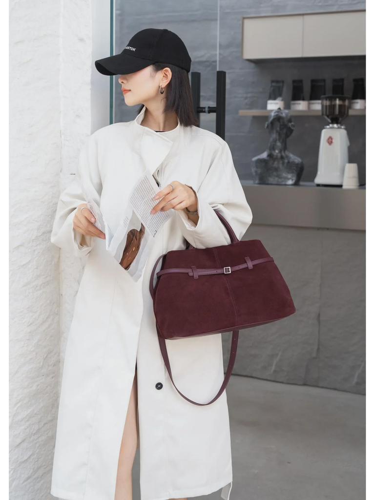 Женская сумка-тоут из натуральной кожи и замши большой вместимости - универсальная матовая сумка в стиле ретро для ношения на руках и через плечо