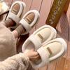 Зимние женские домашние тапочки, модные кожаные плюшевые тапочки на платформе с шитьем, домашняя хлопковая обувь, флисовые теплые домашние тапочки