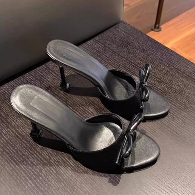 Летние Новые Сандалии Женские Круглый Носок Открытый Носок Бант-бабочка Противоскользящие Износостойкие Шлепанцы на Высоком Каблуке