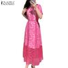 ZANZEA Women Casual Round Neck Short Sleeve Summer Lace Patchwork Dress
