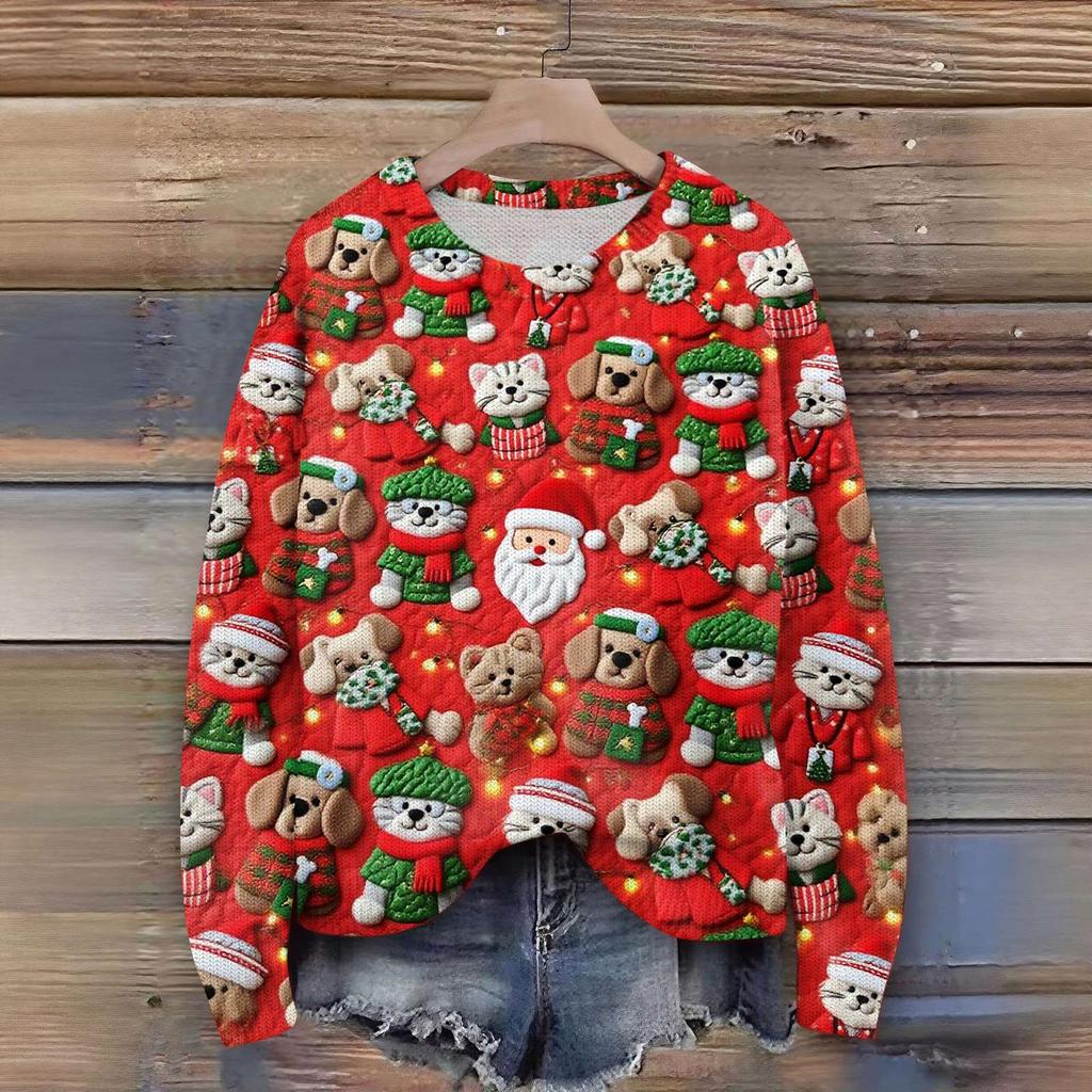 Женский рождественский свитер Милый забавный рождественский свитер Осень и зима Свитер с длинным рукавом вязаный