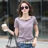 Female Loose Casual Shirts Harajuku Sexy Bateau Collar Embroidered Tops Tshirt Women Summer Cotton Short-Sleeve T-Shirt