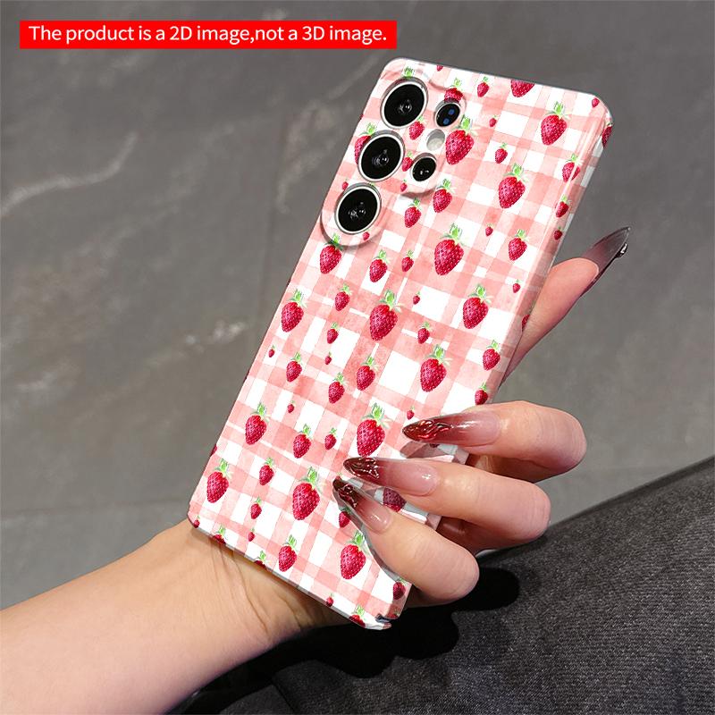 2DFlat Samsung phone case Strawberry Watercolor Gingham Pattern Phone Case Applicable to Galaxy S22 S23 S24 S25ULTRA S26 A12 A13 A14 A15 A16