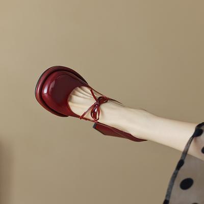 Бордовые туфли на высоком каблуке женские летние туфли Мэри Джейн 2024 года с бантом французские свадебные туфли