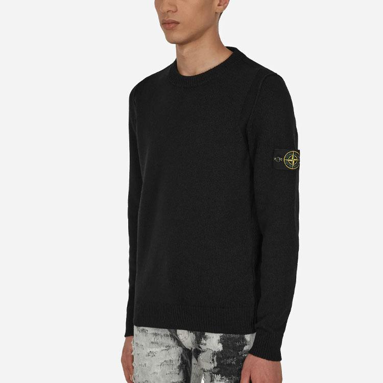 STONE ISLAND FW22 Однотонный свитер из овечьей шерсти с круглым вырезом Мужской свитер Черный 7715508A3-V0029