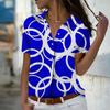 2025 Summer New Fashion Women's Geometry Printed Short Sleeve V-neck Casual Button-down Shirt Top