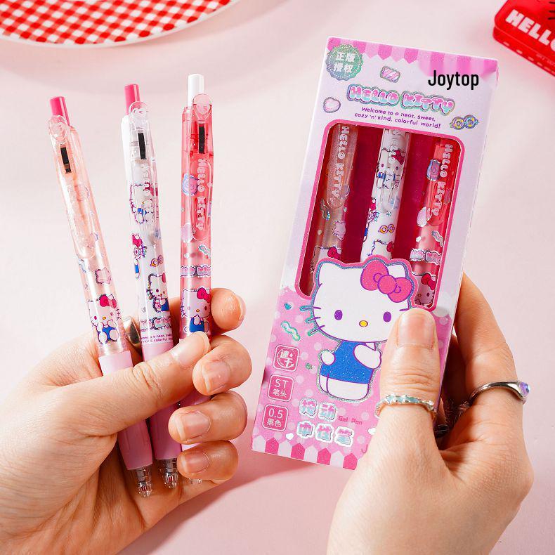 Черная нажимная ручка Hello Kitty Sanrio - Специальная для студенческих экзаменов, Гладкий ST-наконечник