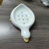 Charming Duck-Shaped Soap Dish - Self-Draining Oval Tray, White with Yellow Accents, Multifunctional Bathroom Accessory for Dry, Clean Soap