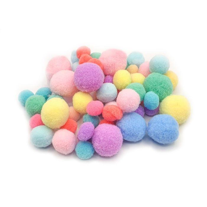 MégaCréa DIY - Pompons assortis pastel de 1 à 2 cm 60 pièces