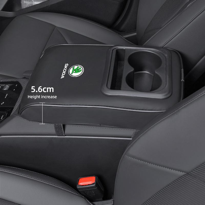 BTSN5 Car Armrest Box Cushion Leather Soft Pad With Cup Holder For Skoda Kylaq Elroq Octavia Enyaq Kamiq Scala Rapid Superb Karoq Yeti