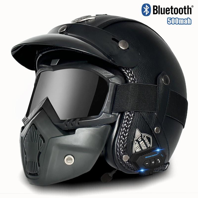 3C Certified Retro Style 3/4 Motorcycle Helmet Men Women ABS Half With Bluetooth Compatible Visor Options