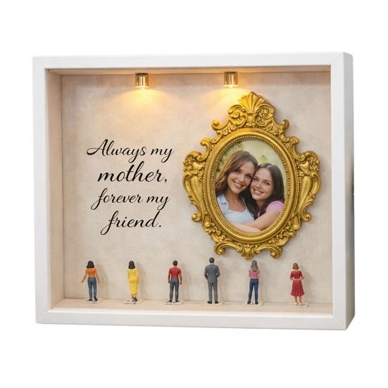 DIY Mini Museum Silhouette Box Personalized Photo Memory Display Case with Gold Frames Figurines Shadow Box Frame Kit with Light Gift for Mother's Day