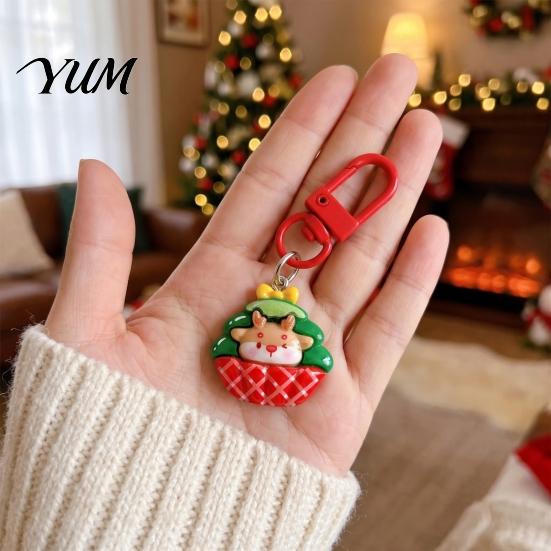 Christmas Party Supplies Theme Keychain, Cartoon Santa Claus Elk Bear Tree Decoration Festive Resin Charms Pendant, Charm Ornament for Bags