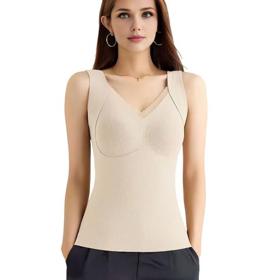 Sleeveless Thermal Shirts for Women Fleece Lined V Neck Tank Top High Stretch Padded Camisole Tops Winter Warm Base Layer