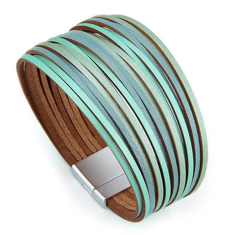 WYBU разноцветный многослойный женский браслет, кожаный браслет ручной работы для женщин, широкий браслет с магнитной пряжкой, 2021, модные ювелирные изделия