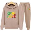 Мужские и женские толстовки с принтом ONE LOVE + брюки, комплект из двух предметов, мужские и женские толстовки, спортивные костюмы, брюки для бега, плотная теплая одежда