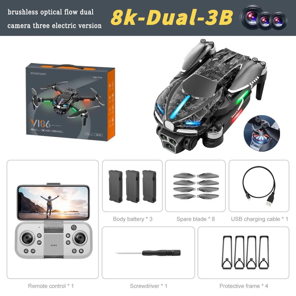 New V186 Pro Drone Professional Brushless Wifi FPV Optical Flow 3 HD Aerial Photography Obstacle Avoidance Foldable Quad-rotor Drone Children's Toy