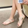 Retro Bohemian Flat Heels Sandals for Women 2024 Summer Flowers Casual Sandals Shoes Woman Lightweight Beach Solid Flip Flops