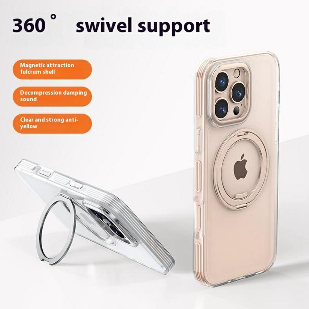 For iPhone 16 Pro Max Case Compatible with MagSafe Gear Fulcrum Kickstand Electroplating Lens Frame PC+TPU Phone Cover