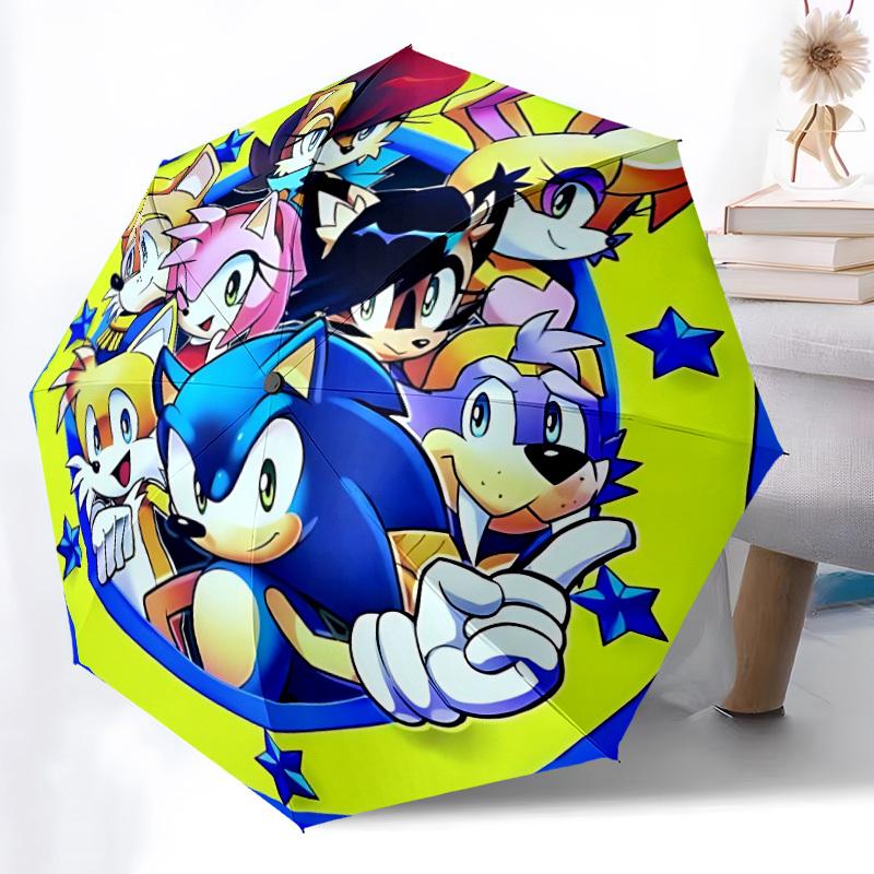 1pc Sonic the Hedgehog Auto Open/close Umbrella, Portable Travel Umbrella, Everyday Use - Outdoor Accessory, Artistic Pattern, Compact Design, Fashion