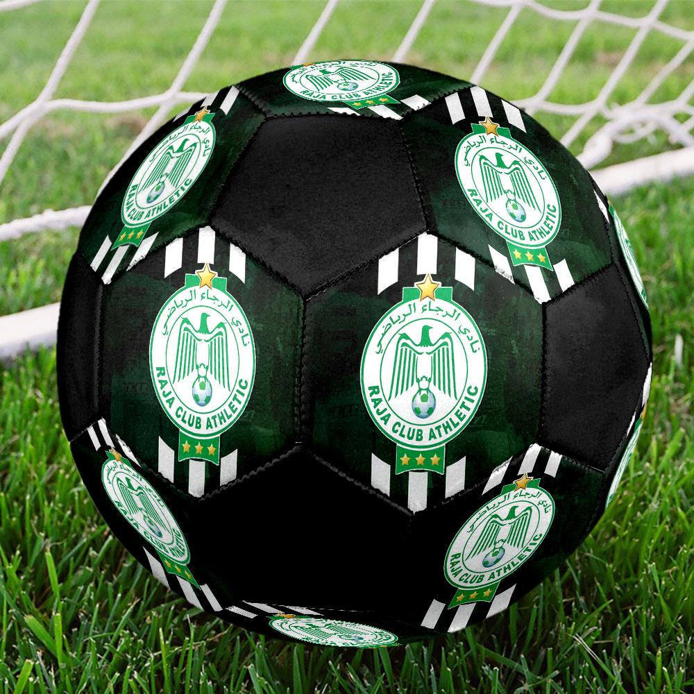 Raja Club Athletic Size 5 Soccer Ball, Machine-Stitched PVC, Durable & High Bounce, All Ages Fit, fan merchandise, matches & outdoor use.