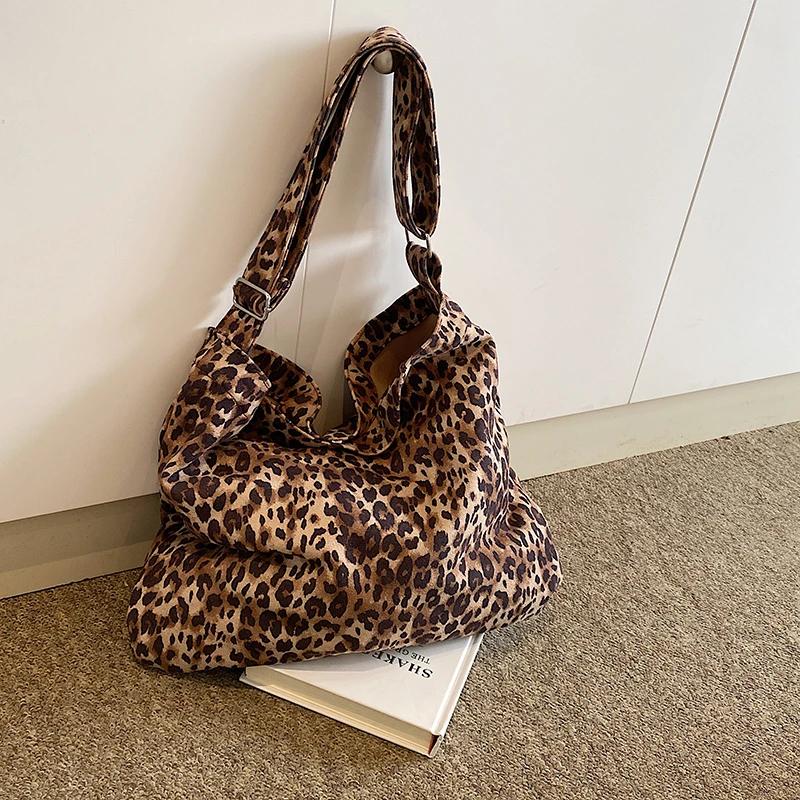 Canvas Magnetic Buckle Leopard Print Zebra Large Capacity Bucket Shoulder Bag New Fashion Versatile Totebag