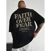 Летняя Мода FAITH OVER FEAR Принт с Алфавитом Круглый Вырез Короткий Рукав Повседневная Футболка для Мужчин Мягкая Вязаная