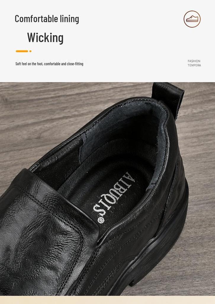 Men's Genuine Leather Casual Slip-On Shoes - Breathable, Soft Sole, Ideal for Spring and Autumn