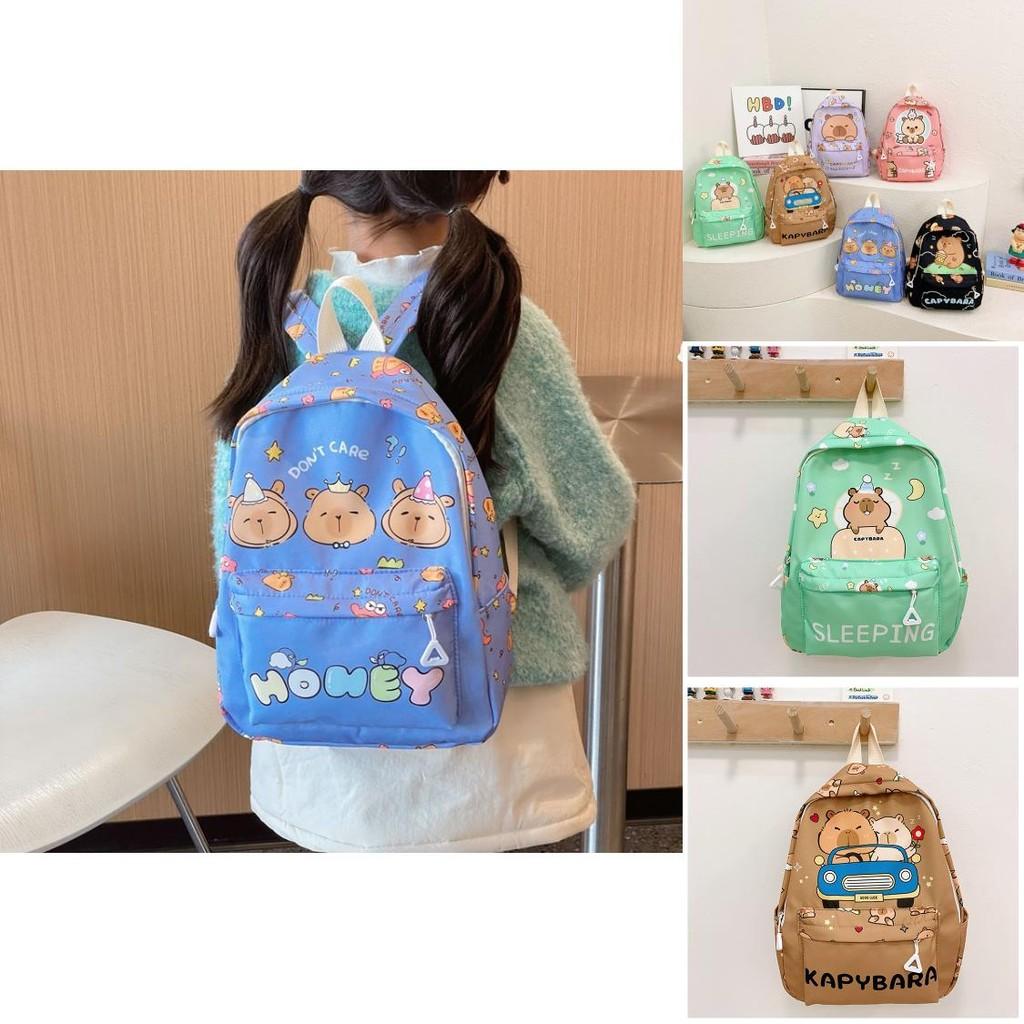 Adorable Capybara Pattern Kids Backpack With Comfortable Arc Shoulder Straps For School
