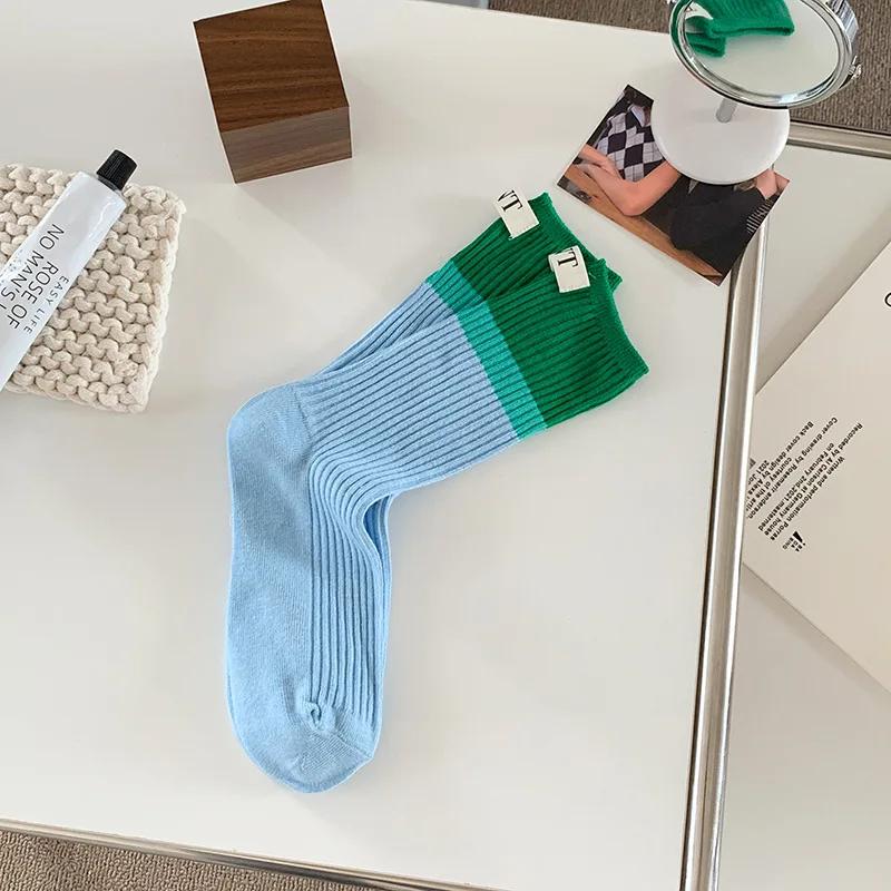 Fashionable and Versatile Contrast Colored Socks Women's High Top Pile Up Socks Korean Version of Spring/summer Cotton Socks
