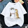 Летняя женская футболка большого размера с забавным принтом Kawaii Cat для девочек, модные топы с 3D принтом животных Y2K, футболка для девочек, черная, белая одежда