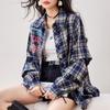 Ladies Autumn Check Loose Shirt Vintage Top