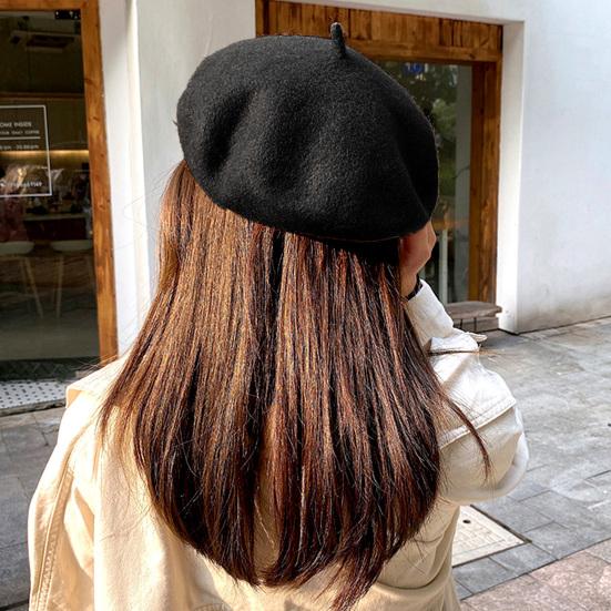 Women Beret Vintage Solid Color Painter Hat Wool Blend French Style Artist Cap Lightweight Headwear for Party Outdoor