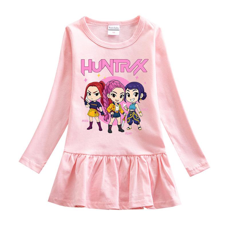 Girls Kpop Rumi Zoey Mira Hunters Print Round Neck Pleat Mesh Dress