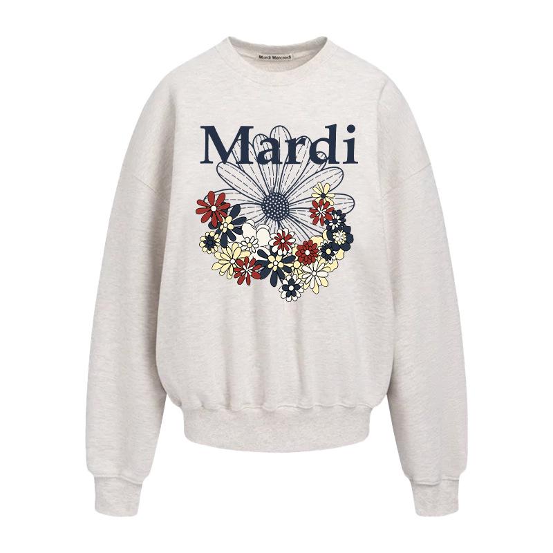 In Stock: Korean Style Unisex Sweatshirt with Floral Print & Letter Design, Round Neck.