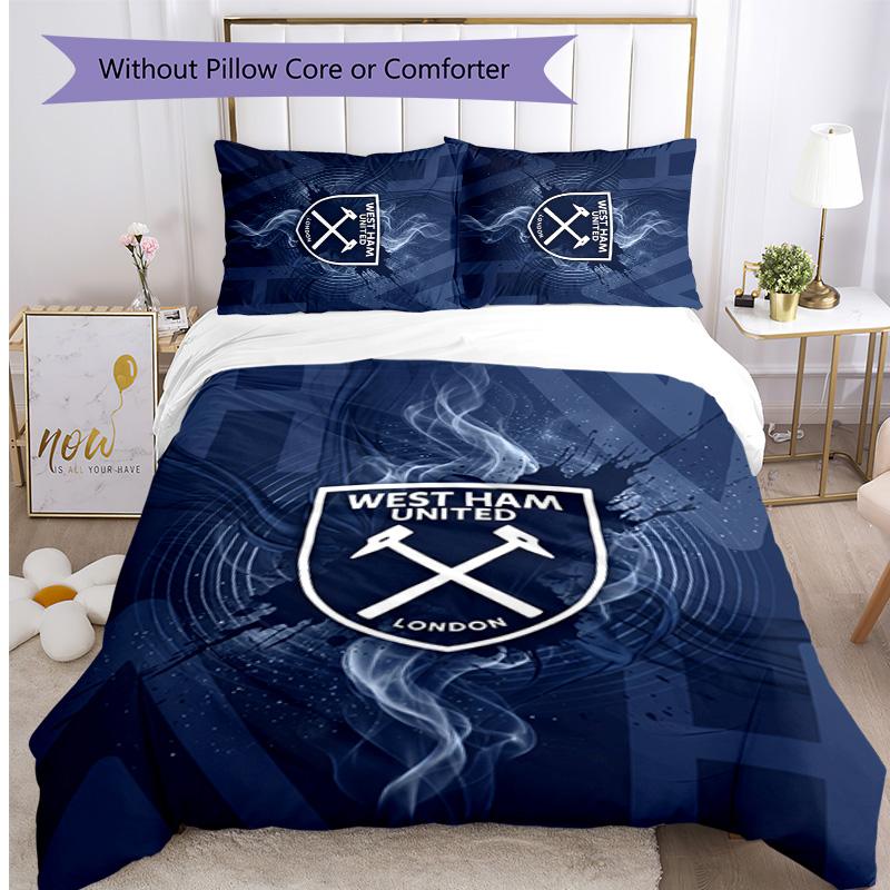 West Ham United Football Printed 3 Pieces Bedding Set, Comfortable Skin Friendly Bedroom Duvet Cover Set