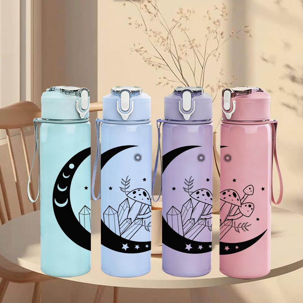 1PC Moon Rabbit Star Decor Graphic,750ml Color Plastic Sports Water Bottle,Leakproof Flip Straw Lid,Suitable for Sports Office Home Use