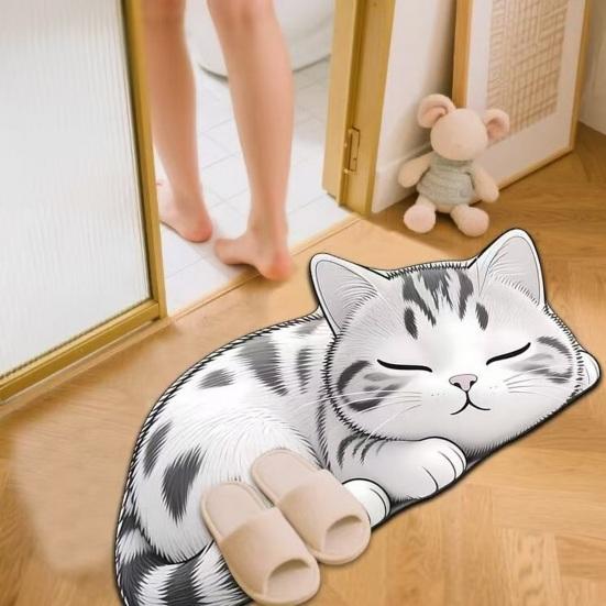 Floor Mat 3D Cartoon Cat Pattern Rug Non-Slip Backing Easy Maintenance Living Room Rug