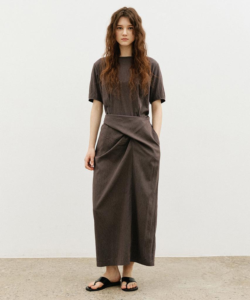 Artid Drape Short Sleeve Long Dress_Charcoal