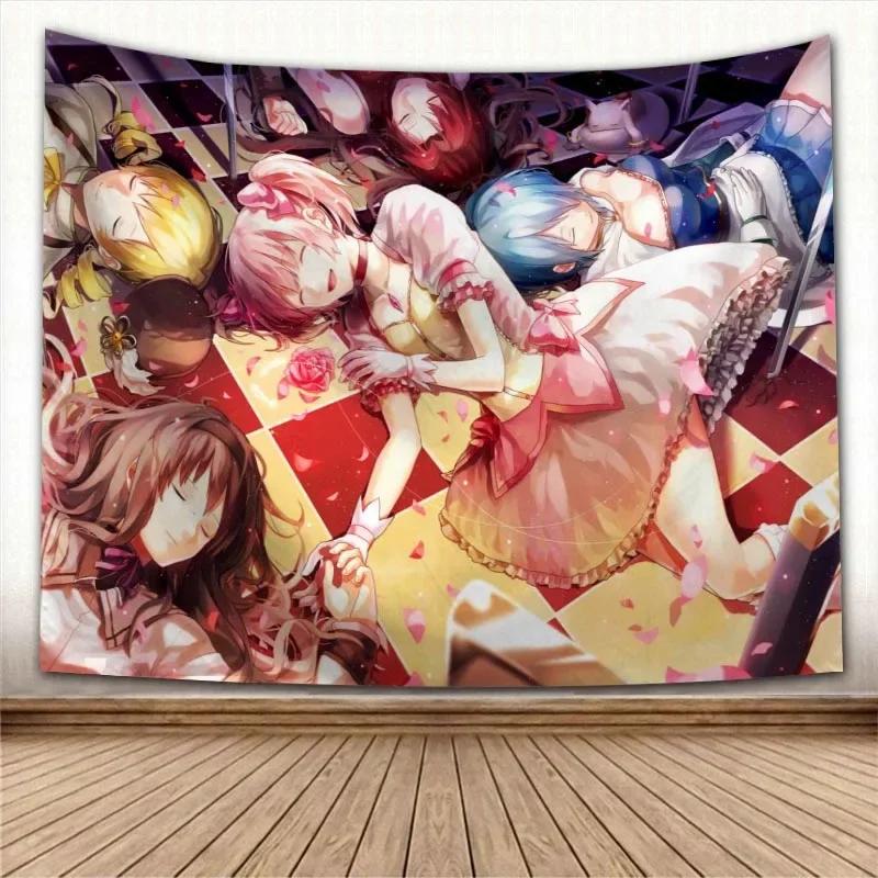 Puella Magi Madoka Magica Кавайное Аниме Гобелен Психоделический Декоративный Ковер Настенная Ткань Для Гостиной Спальни Аксессуары