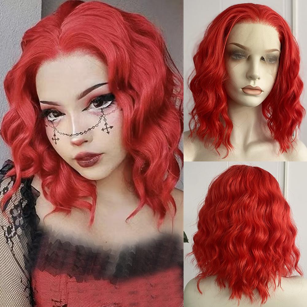 AIMEYA Synthetic Lace Front Wigs Short Bob Wig for Women Platinum Blonde Synthetic Lace Wig Blue Ombre Pink Short BOB Wig