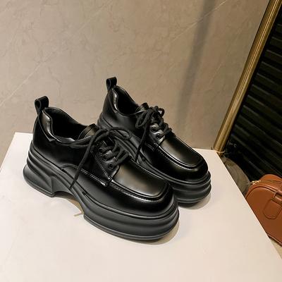 Женские лоферы из кожи, новые осенне-зимние, бархатная подкладка, увеличение высоты, маленькие кожаные туфли на платформе, на шнуровке, туфли-одиночки