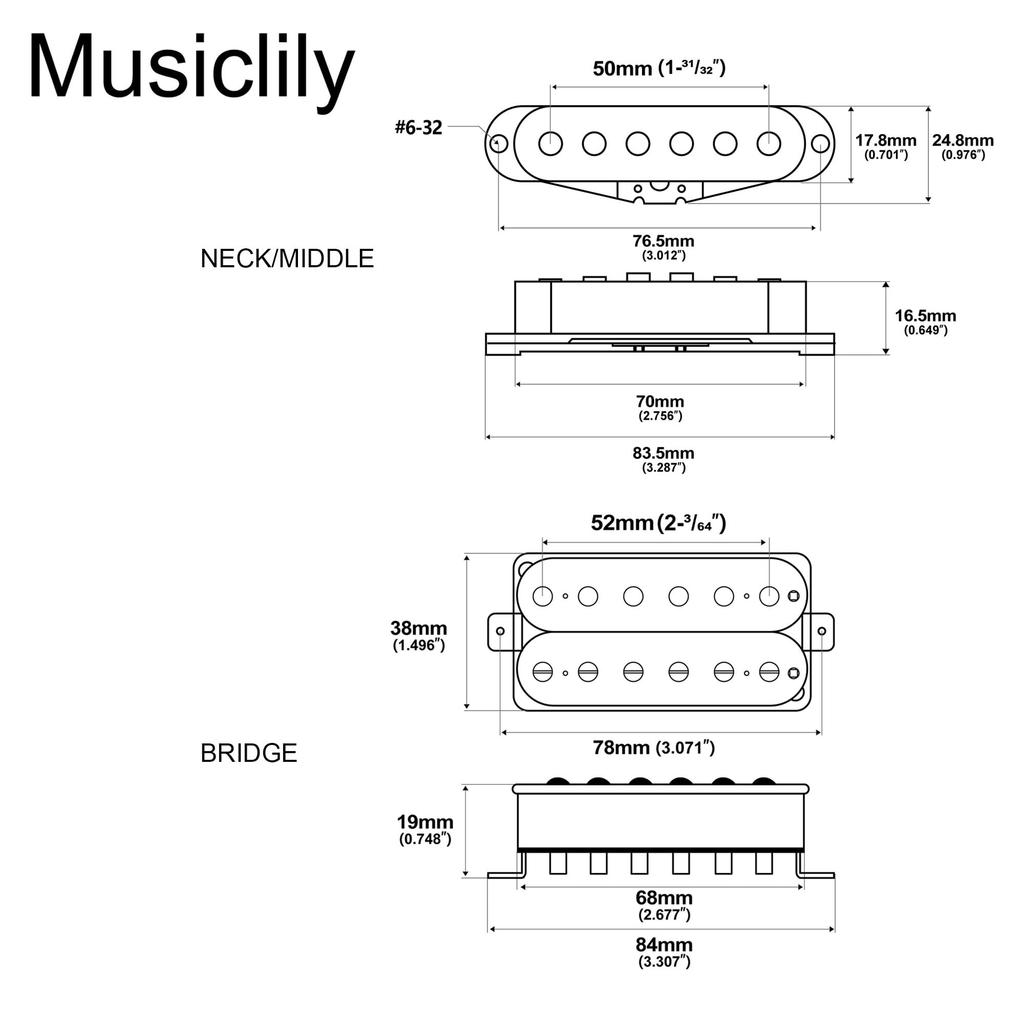 Musiclily Pro ST-60SE Staggered Alnico 5 Single-Coil Pickups and Humbucker HSS Neck, Middle, and Bridge Pickup Set for Strat Electric Guitars (Zebra)
