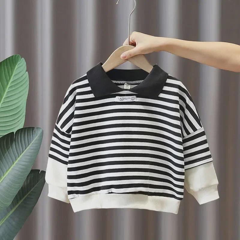 Стильный полосатый костюм-двойка для мальчиков: Свитшот и повседневные брюки на весну и осень