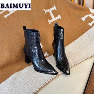 Модные женские ботильоны на высоком каблуке с острым носком, кожаные ботинки, зима 2025, новые ботинки «Челси», сексуальные готические туфли-лодочки Botas Mujer