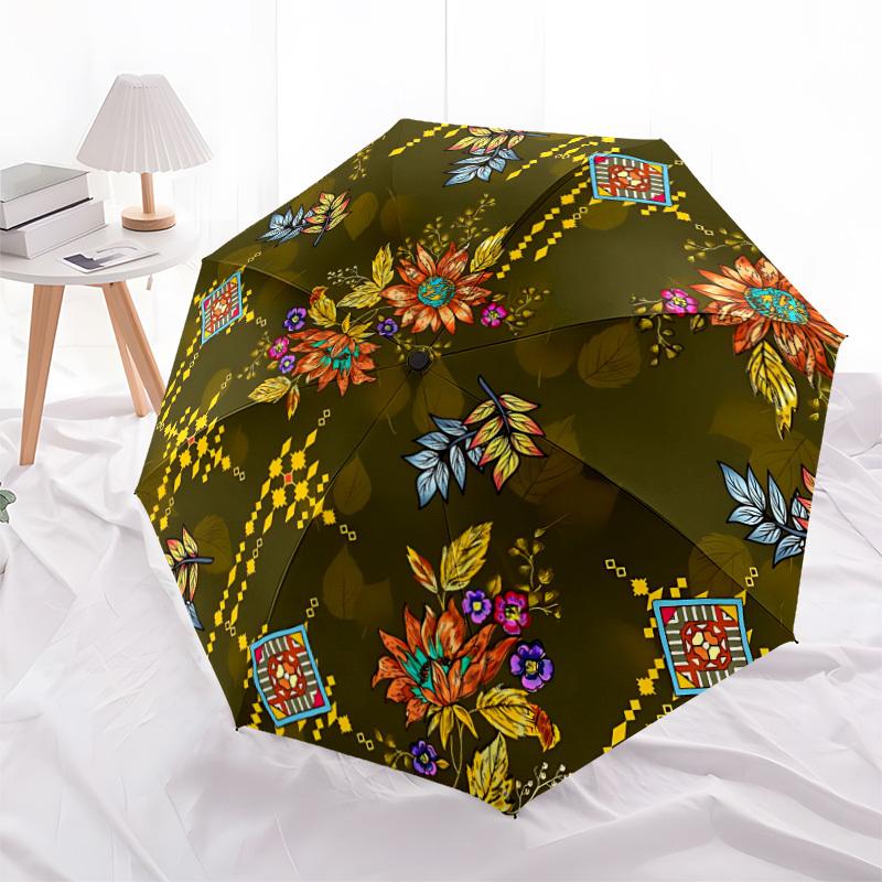 1pc Floral Pattern Automatic Folding Umbrella - 8-Rib Automatic Open/Close, Large Canopy, Portable for Office, Living Room, Bedroom yy251217147
