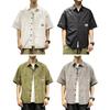 Spring Men Cargo Shirt Turn-down Collar Single-breasted Loose Mid Length Solid Color Chest Pocket Breathable Soft Short Sleeves