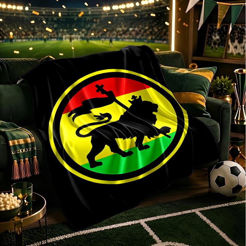 Ethiopian Flag With Lion And Stars Blanket Flannel Throw for Sofa, Indoor, Camping, Living Room, Office, Chair, And Bed Soft Birthday Gift