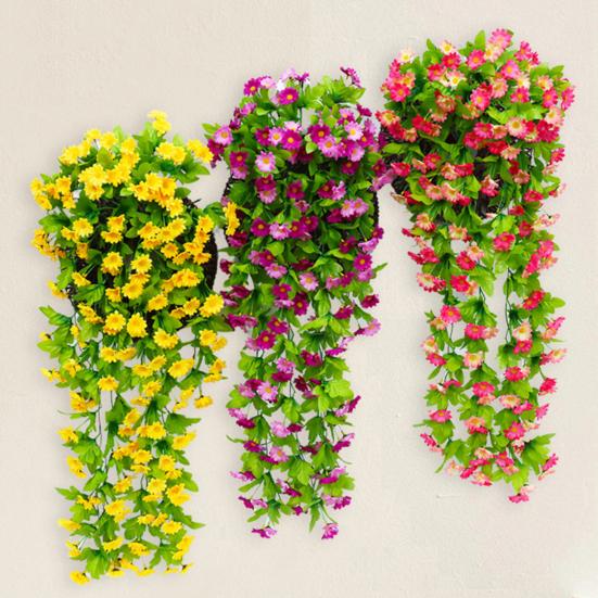 2Pcs Artificial Hanging Flowers Outdoor Vines with Eucalyptus Leaves Realistic Looking Vibrant Color Fake Plants UV Resistant Simulation Flowers