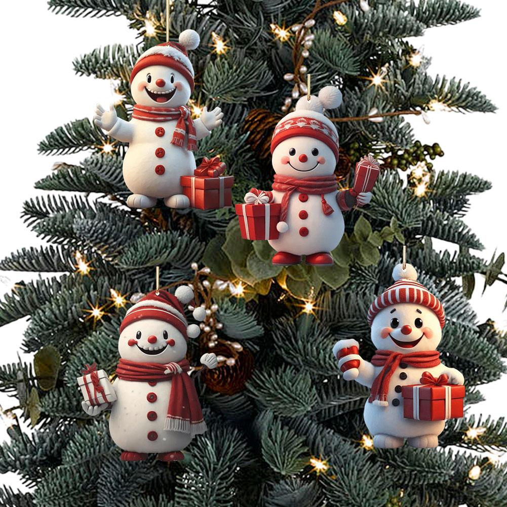 1/3/5PCS Christmas 2D Acrylic Cartoon Car Haning Pendants Xmas Santa Claus Snowman Ornaments Cute Christmas Tree Hangings Decor